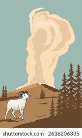 bighorn sheep in yellowstone national park in vector and separate formats