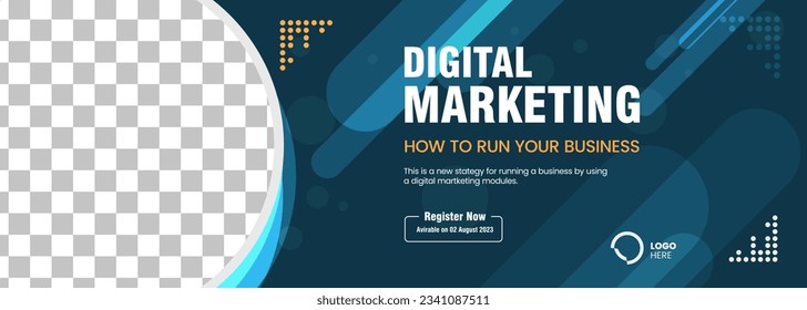 Bigital Marketing template design for business banner, website bar, UI banner. And abstract shapes blue vector, illustration concepts