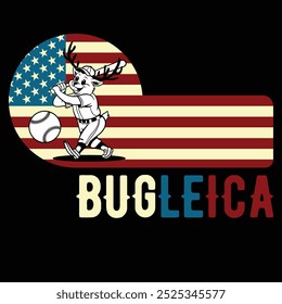 Bigleica Baseball Elk American Flag Camiseta divertida