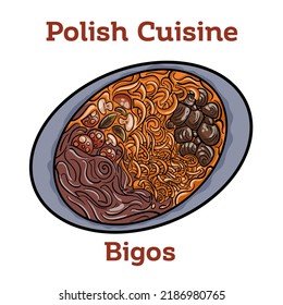 Bigos - cabbage stewed with meat, dried mushrooms and sausage.Traditional dish of polish cuisine.