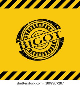 Bigot black grunge emblem inside yellow warning sign. Vector Illustration. Detailed. 