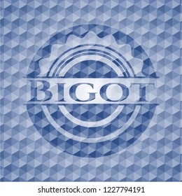 Bigot blue hexagon badge.