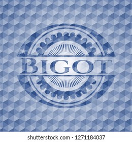 Bigot blue hexagon emblem.