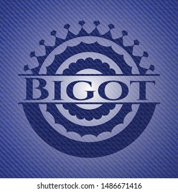 Bigot emblem with denim texture. Vector Illustration. Detailed.