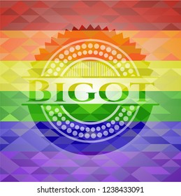 Bigot emblem on mosaic background with the colors of the LGBT flag