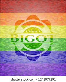 Bigot emblem on mosaic background with the colors of the LGBT flag