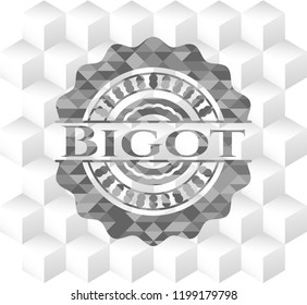 Bigot grey badge with geometric cube white background