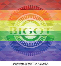 Bigot on mosaic background with the colors of the LGBT flag