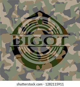 Bigot written on a camouflage texture