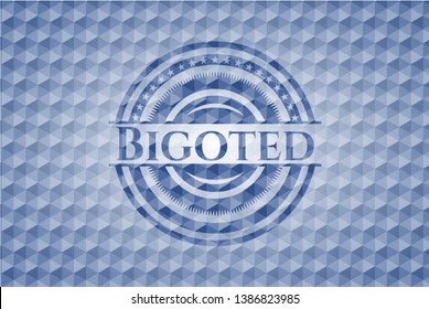 Bigoted blue badge with geometric pattern. Vector Illustration. Detailed.