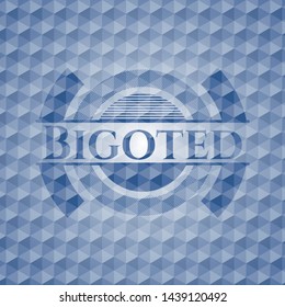 Bigoted blue badge with geometric pattern background. Vector Illustration. Detailed.