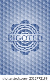 Bigoted blue emblem or badge with geometric pattern background. Vector Illustration. Detailed. 