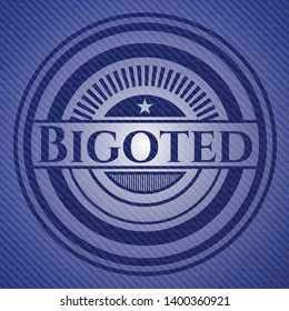 Bigoted emblem with jean background. Vector Illustration. Detailed.