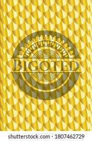 Bigoted golden badge or emblem. Scales pattern. Vector Illustration. Detailed. 