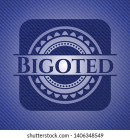 Bigoted jean or denim emblem or badge background. Vector Illustration. Detailed.