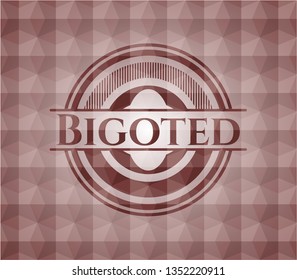 Bigoted red emblem with geometric pattern background. Seamless.