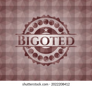 Bigoted red seamless emblem or badge with geometric pattern background. 