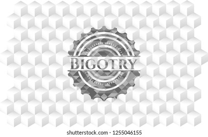 Bigotry grey emblem with geometric cube white background