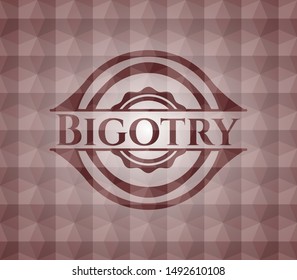 Bigotry red badge with geometric pattern. Seamless.
