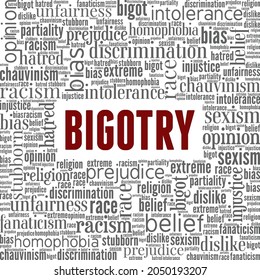 Bigotry vector illustration word cloud isolated on white background.