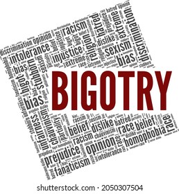 Bigotry vector illustration word cloud isolated on white background.