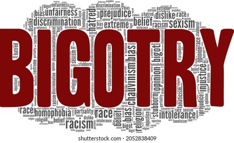 Bigotry vector illustration word cloud isolated on white background.