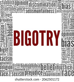 Bigotry vector illustration word cloud isolated on white background.