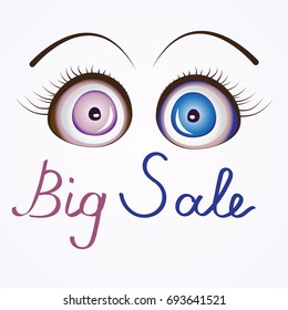 Big,Super Halloween Sale poster,banner.Big sale,special offer,discounts,50% off,clearance.Sale banner design with Anime,Cartoon,Monster,Evil,Ghost  eyes.Big sale handwritten text.vector  illustration
