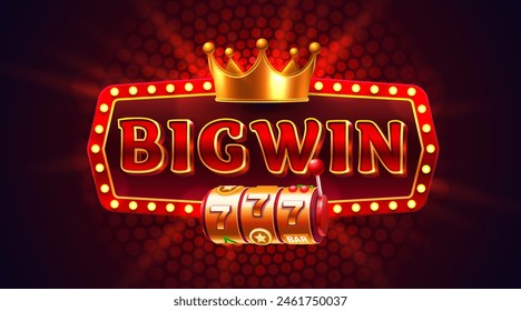 BigWin frame label, slot sign machine, night Vegas. Vector illustration