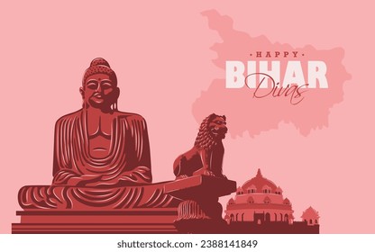 Bihar Day or Bihar Divas Greetings  with the illustration of Buddha and other elements.