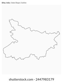 Bihar, India. Simple vector map. State shape. Outline style. Border of Bihar. Vector illustration.