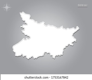 BIHAR map , indian state map black out line with paper cutting on white gradient background map of india copy space illustration