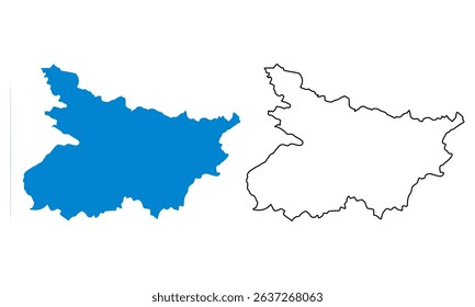 Bihar map of Indian state. Map with detailed outlines and blue silhouettes