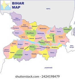 Bihar map vector illustration with white background