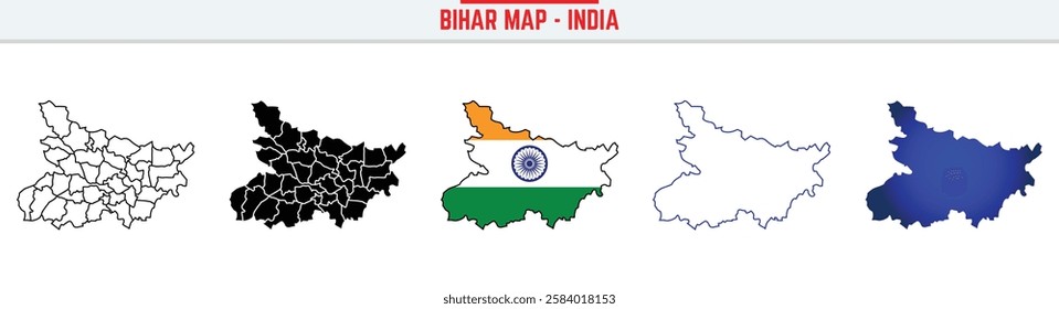 Bihar, State, BR, Outline Icon – India Map Silhouette Vector. India map editable stroke outline icon