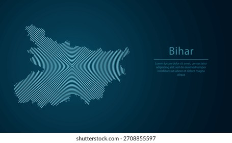 Bihar, estado de India, mapa lleno de círculos concéntricos sobre fondo degradado oscuro