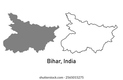Bihar State, India map in outline style and gray color
