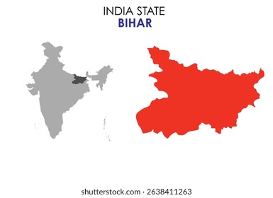 Bihar state map of India. Bihar map vector illustration. Bihar vector map on white background. 