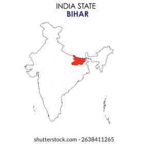 Bihar state map of India. Bihar map vector illustration. Bihar vector map on white background. 
