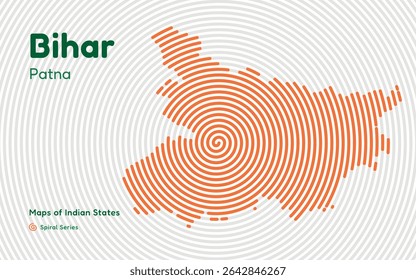 Mapa de la espiral del estado de Bihar con capital Patna – Región india con población densa