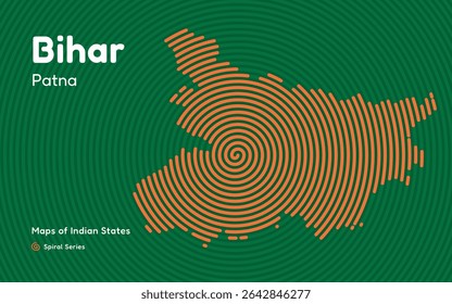 Bihar State Spiral Map with Capital Patna – Indian Region with Dense Population