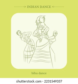 bihu dance line drawing vector