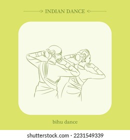 bihu dance line drawing vector