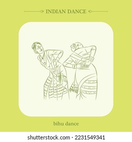 bihu dance line drawing vector