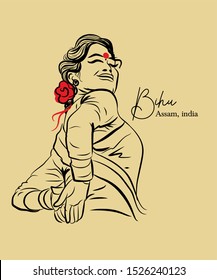 Bihu the harvest festival of assam indian sketch or vector illustration