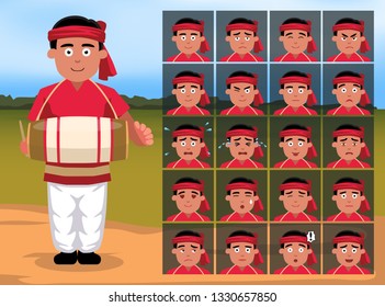 Bihu Indian Man Cartoon Emotion faces Vector Illustration-01