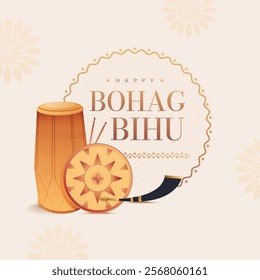 Bihu, the religious Indian Assamese New Year festival. Bihu design elements with Happy Bihu typography