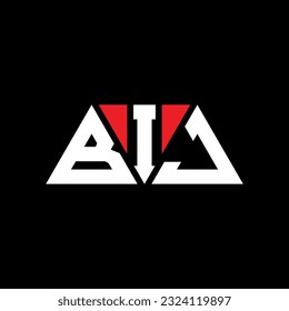 BIJ triangle letter logo design with triangle shape. BIJ triangle logo design monogram. BIJ triangle vector logo template with red color. BIJ triangular logo Simple, Elegant, and Luxurious design