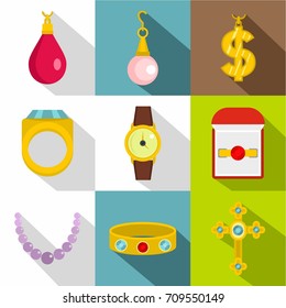 Bijou icon set. Flat style set of 9 bijou vector icons for web design