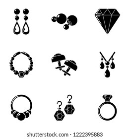 Bijouterie icons set. Simple set of 9 bijouterie vector icons for web isolated on white background